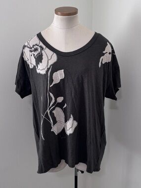 NEW Pilcro Large Green Floral Slub Tee T-Shirt Top ~ Linen Blend Relaxed Fit